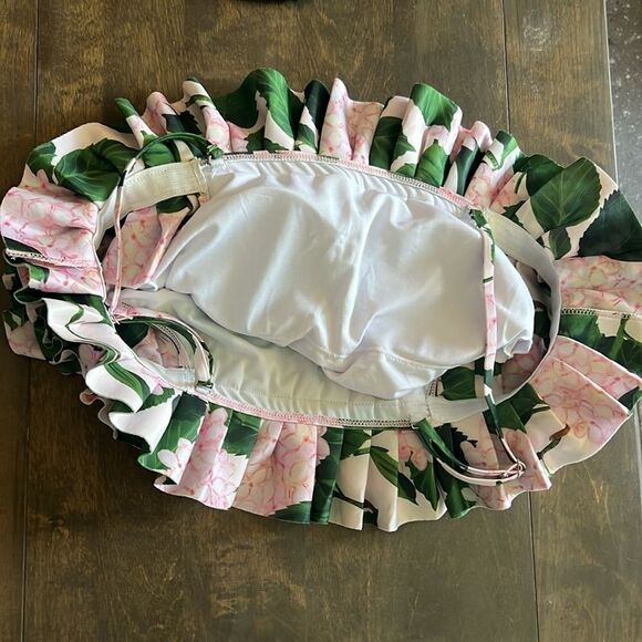 New Green Floral Print Beach Long Maxi Skirt Resort Casual Romantic Ruffle Top - Picture 13 of 16